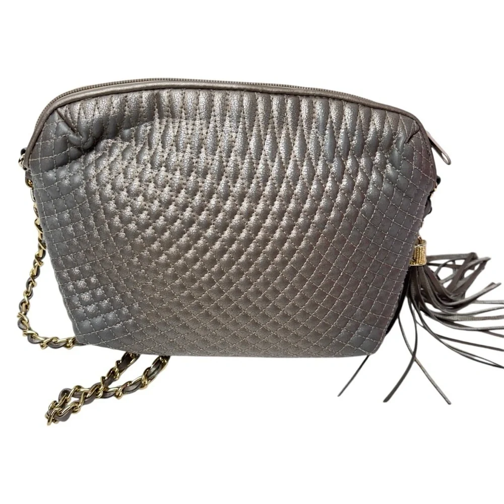 KOSCHI Women's Handbag PUrse Silver with Tassel and Chain Shoulder Strap